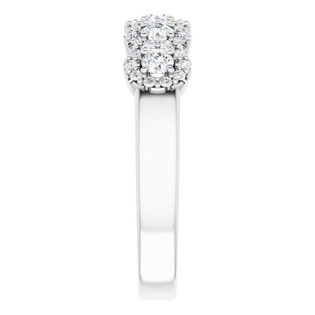 0.50 ct. Round Cut Diamond 5 Stone Halo Wedding Band-VIRABYANI
